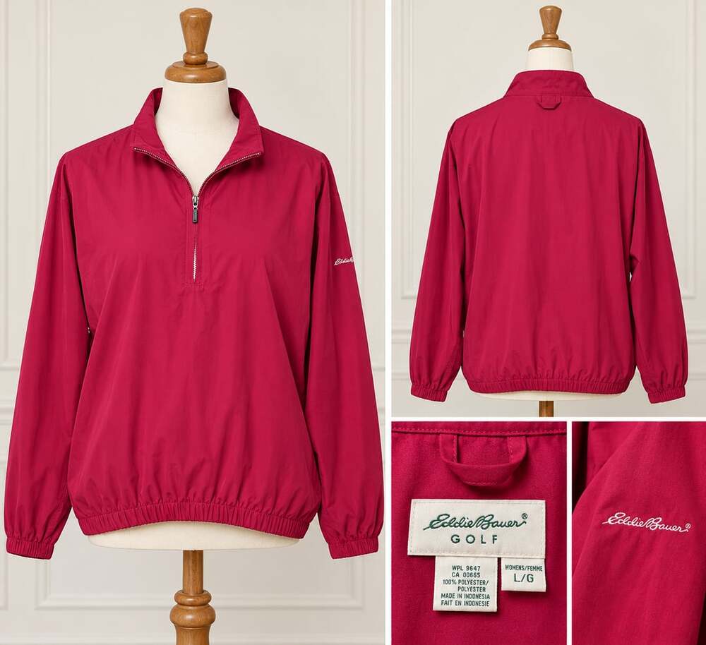 Vintage Y2K Eddie Bauer Golf Women’s L Red 1/4 Zip Pullover Windbreaker 90s